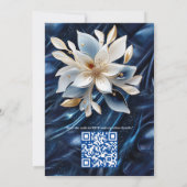 Gold abstrakte Blume auf Simmery Blue Silk Einladung (Rückseite)