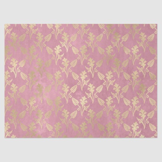 Gold Abstrakte Blume in rosa Decoupage Seidenpapier (Vorderseite)