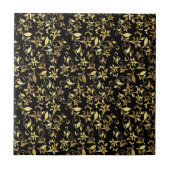 Gold Abstrakte Blüte auf schwarzem Hintergrund Fliese (Vorderseite)