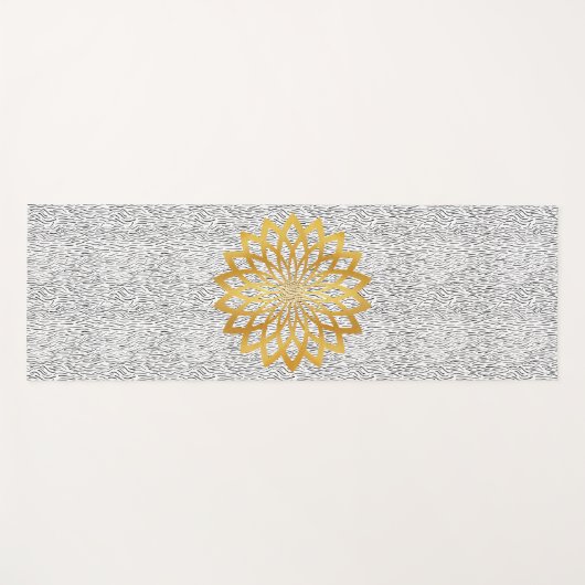 Gold Abstrakte Lotus-Blume auf Black Waves-Muster Yogamatte (Vorderseite (Horizontal))