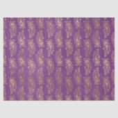 Gold Abstrakte Pfauenfedern auf Lila Decoupage Seidenpapier (Vorderseite)