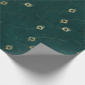 Gold Abstraktes Auge der Pfauenfedern auf Grün Geschenkpapier (Ecke)