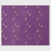 Gold Abstraktes Auge der Pfauenfedern auf Lila Geschenkpapier (Flach)