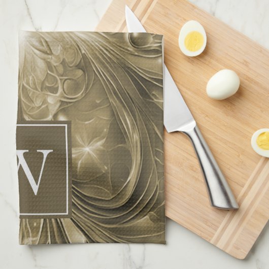 Gold Abstraktes Geblüht Monogramm Handtuch (Viertel Falte)