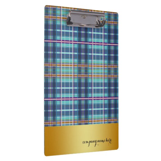 Gold Abzeichen Denim Checked Blue Klemmbrett (Rechts)