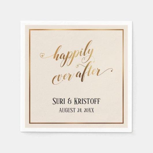 Gold Accent glücklich immer nach Herz-Script Cream Serviette (Vorderseite)