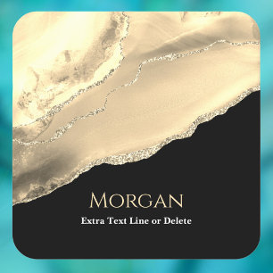 Gold Achat & Glitter, Name & Textzeile, Schwarz Rechteckiger Pappuntersetzer