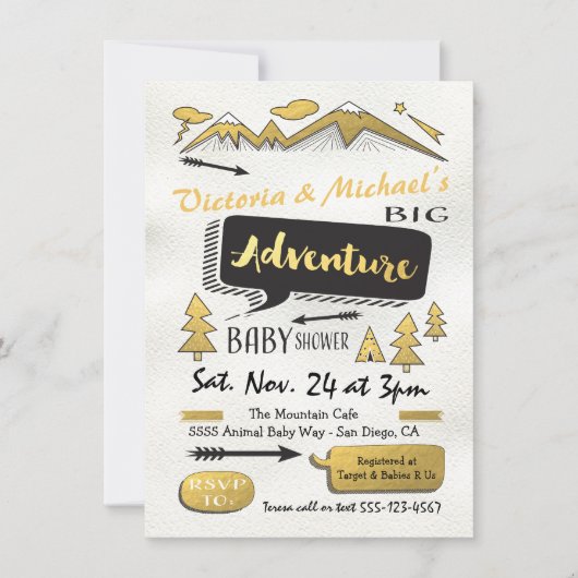 Gold Adventure Mountain Camping Tribal Baby Shower Einladung (Vorderseite)