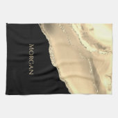 Gold Agate & Glitzer, Goldname auf schwarz Geschirrtuch (Horizontal)