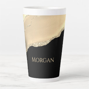 Gold Agate & Glitzer, Goldname auf schwarz Milchtasse