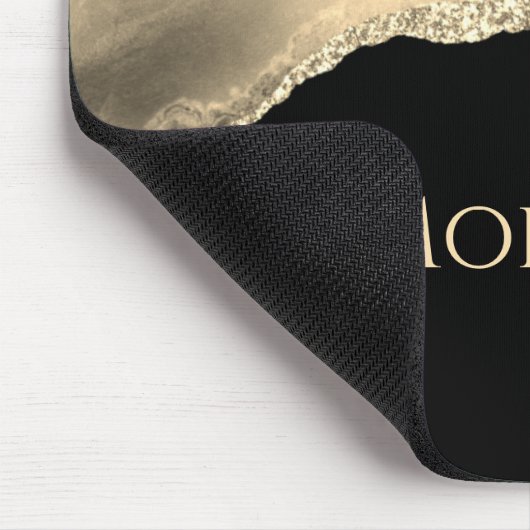 Gold Agate & Glitzer, Goldname auf schwarz Mousepad (Ecke)