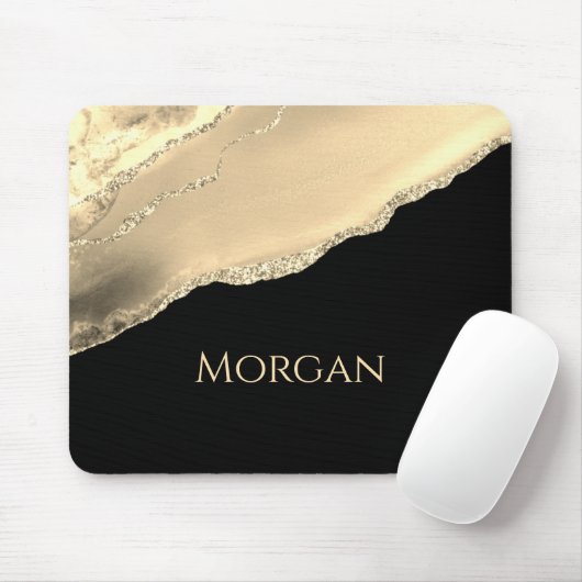 Gold Agate & Glitzer, Goldname auf schwarz Mousepad (Mit Mouse)