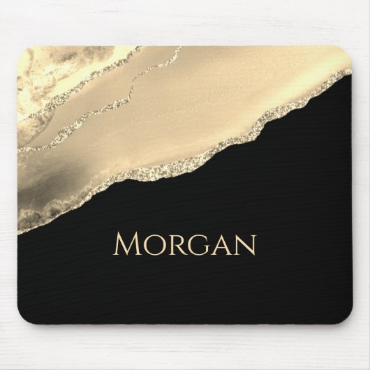 Gold Agate & Glitzer, Goldname auf schwarz Mousepad (Vorne)