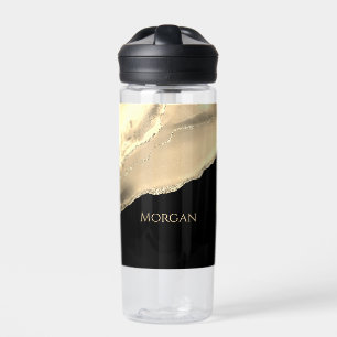 Gold Agate & Glitzer, Goldname auf schwarz Trinkflasche