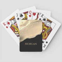 Gold Agate, Glitzer & Name auf Black Spielkarten