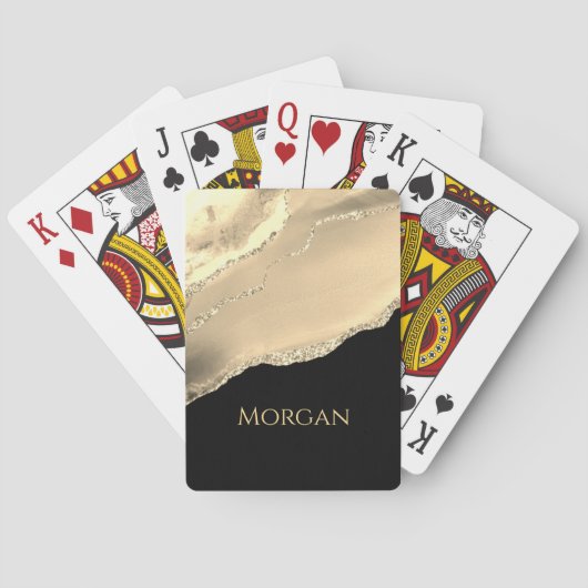 Gold Agate, Glitzer & Name auf Black Spielkarten (Rückseite)