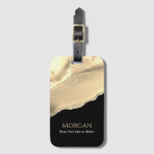 Gold Agate & Glitzer, Name & Textzeile, schwarz Gepäckanhänger (Vorderseite Vertikal)