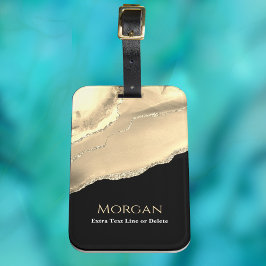 Gold Agate & Glitzer, Name & Textzeile, schwarz Gepäckanhänger