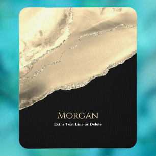 Gold Agate & Glitzer, Name & Textzeile, schwarz Mousepad