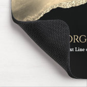 Gold Agate & Glitzer, Name & Textzeile, schwarz Mousepad (Ecke)
