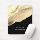 Gold Agate & Glitzer, Name & Textzeile, schwarz Mousepad (Mit Mouse)