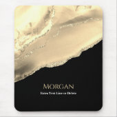 Gold Agate & Glitzer, Name & Textzeile, schwarz Mousepad (Vorne)