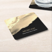 Gold Agate & Glitzer, Name & Textzeile, schwarz Rechteckiger Pappuntersetzer (angewinkelt)