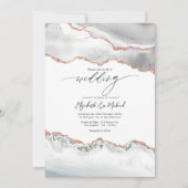 Gold Agate Hochzeitcode QR Code für Weiß und Rose Einladung (Vorderseite)