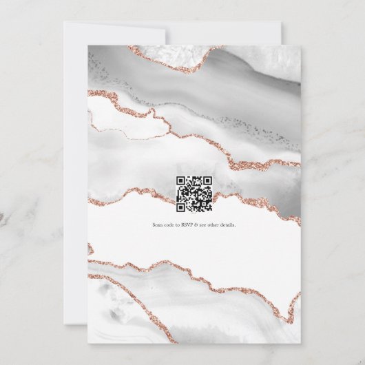 Gold Agate Hochzeitcode QR Code für Weiß und Rose Einladung (Rückseite)