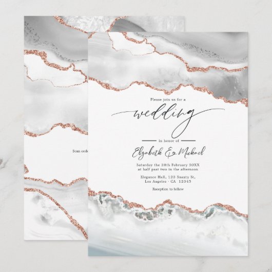 Gold Agate Hochzeitcode QR Code für Weiß und Rose Einladung (Vorne/Hinten)