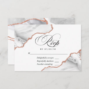Gold Agate - Hochzeitkarte für White and Rose RSVP Karte