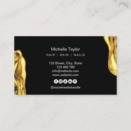 Gold Agate Modern Elegante Luxus Business Card Visitenkarte (Rückseite)