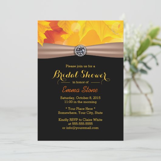 Gold-Ahorn-Blätter & Diamond-Herbstprogramm Brautp Einladung (Stehend Vorderseite)