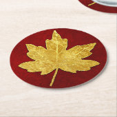 Gold-Ahornleaf in Rot Runder Pappuntersetzer (Angewinkelt)