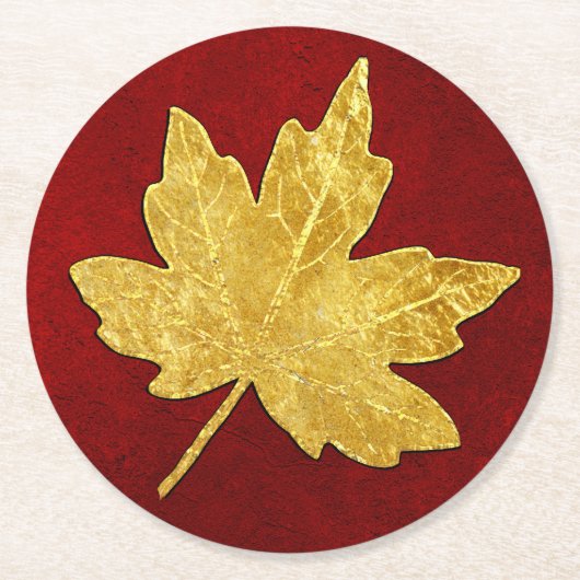 Gold-Ahornleaf in Rot Runder Pappuntersetzer (Vorderseite)