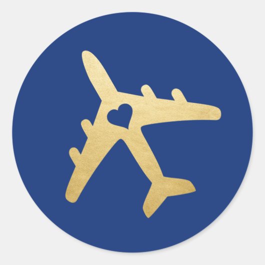 Gold Airplane Herzreisen Thema EDITABLE FARBE Runder Aufkleber (Vorderseite)