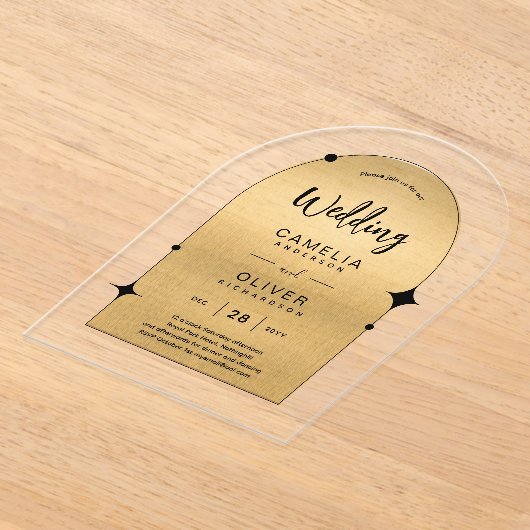 GOLD Akryllische Hochzeit lädt zur modernen Schwar Acryleinladungen (Ablage )