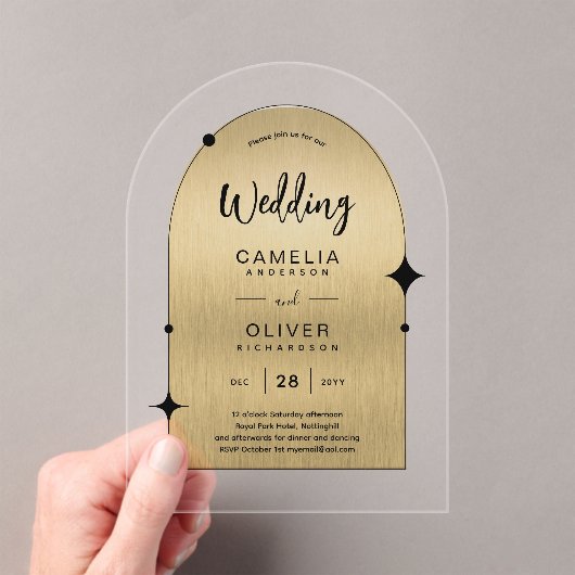 GOLD Akryllische Hochzeit lädt zur modernen Schwar Acryleinladungen (Insitu (Handheld))
