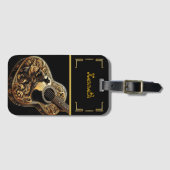 Gold Akustische Gitarre mit Western Charm Gepäckanhänger (Vorderseite (Horizontal))