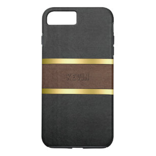 Gold-Akzente aus schwarzem und braunem Leder iPhone 8 Plus/7 Plus Hülle