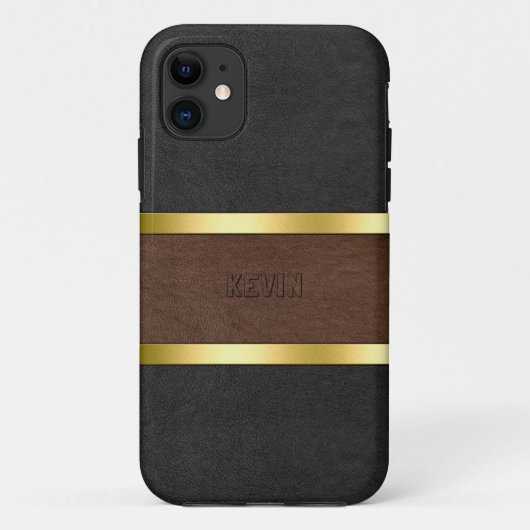 Gold-Akzente aus schwarzem und braunem Leder Case-Mate iPhone Hülle (Rückseite)