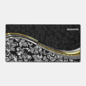 Gold-Akzente für schwarze und silberne Damaskus Schreibtischunterlage (Vorderseite)