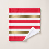 Gold-Akzente in Rot und Weiß Streifen, Monogramm Badhandtuch Set (Waschlappen)