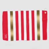 Gold-Akzente in Rot und Weiß Streifen, Monogramm Golfhandtuch (Horizontal)