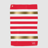 Gold-Akzente in Rot und Weiß Streifen, Monogramm Golfhandtuch (Vorderseite)