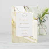 Gold Alcohol Ink White Chic Wedding Invitation Einladung (Stehend Vorderseite)