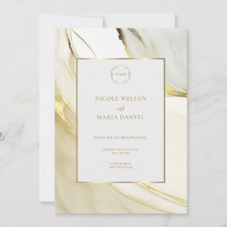 Gold Alcohol Ink White Chic Wedding Invitation Einladung