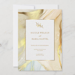 Gold-Alkohol-Tinte Weiße elegante Hochzeitseinladu Einladung