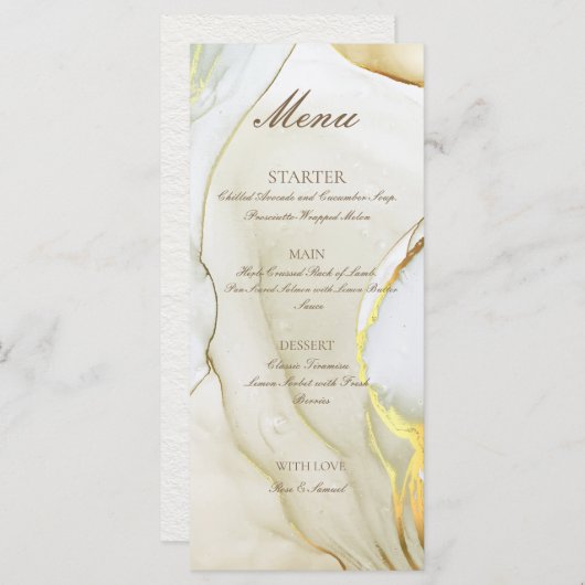 Gold Alkoholtink Handmade White Flat Menü Menükarte (Vorne/Hinten)