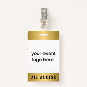 Gold All Access Event Pass Abzeichen Ausweis (Vorderseite mit Klammer)